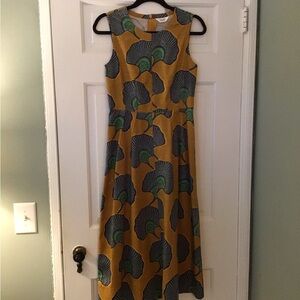 TOAST UK gold, green & grey cotton sleeveless dress